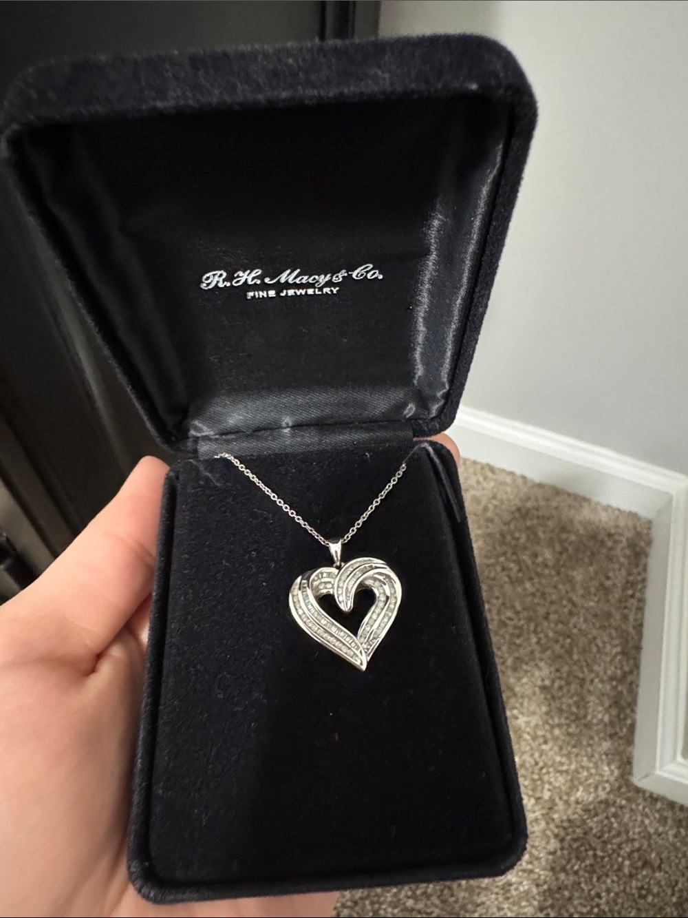 Macys Diamond 1/2 ct Sterling Silver Heart Pendant Necklace - Silver